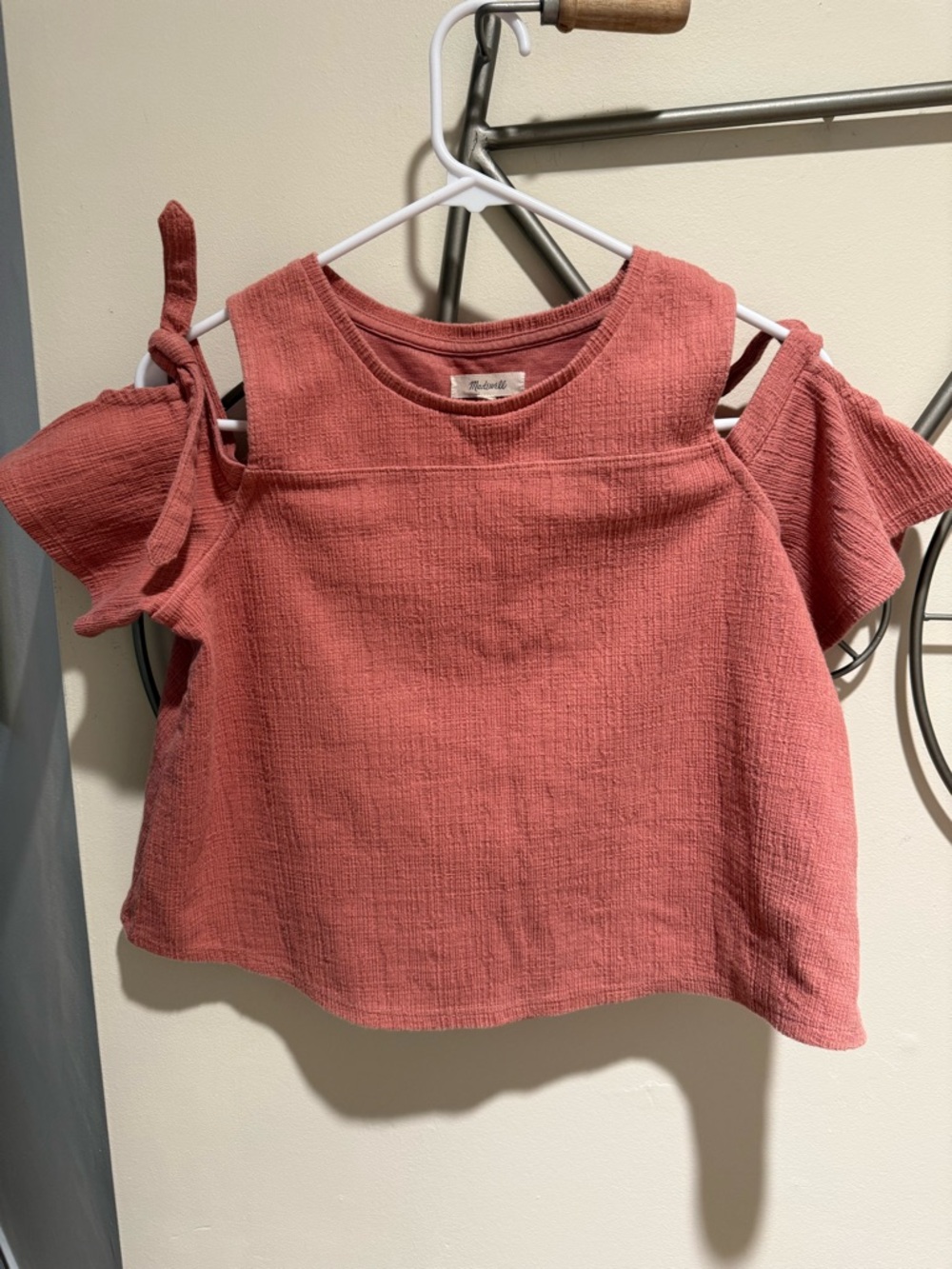 Madewell Textured Pink Cold Shoulder Cropped Blouse, Size S